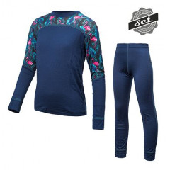 SENSOR MERINO IMPRESS SET dětský triko dl.rukáv + spodky deep blue/floral