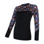 SENSOR MERINO IMPRESS dámské triko dl.rukáv černá/floral