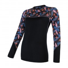 SENSOR MERINO IMPRESS dámské triko dl.rukáv černá/floral