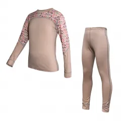 SENSOR MERINO IMPRESS SET dětský triko dl.rukáv + spodky almod beige/origami